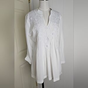 Lilly Pulitzer White Embroidered Tunic Floral Embroidered Rayon Sz M